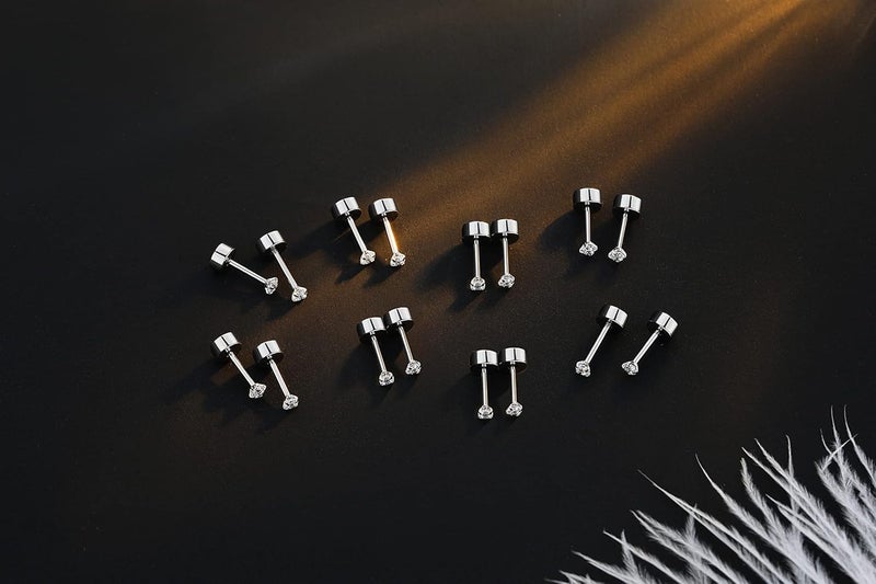 FOSIR 8 Pairs Tiny Flat Back Earrings for Women Men 14K Gold Plated Surgical Stainless Steel Stud Earrings Hypoallergenic Cubic Zirconia Studs Cartilage Earrings 2mm 3mm 4mm - Image 4
